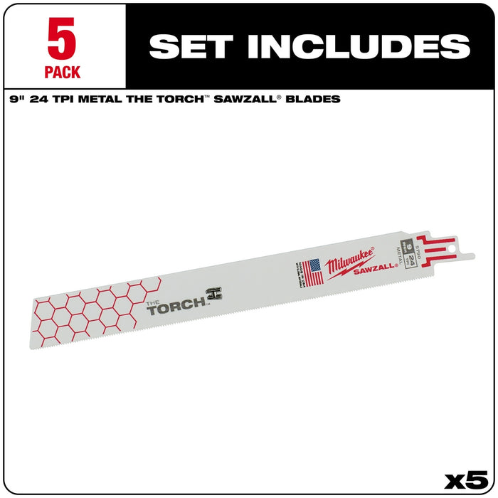 MILWAUKEE 24 TPI TORCH™ Metal SAWZALL® Blade For EMT / Tube & Sheet Metal (5 PACK)