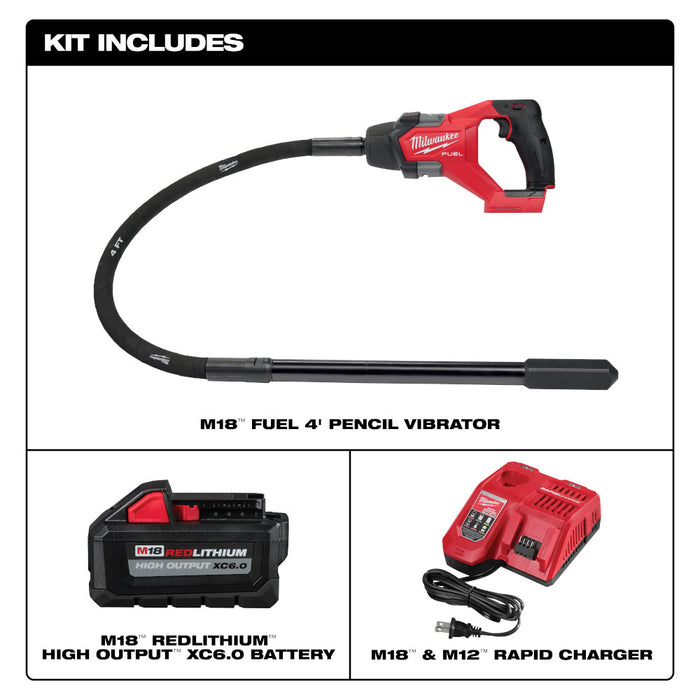 MILWAUKEE M18 FUEL™ Kit de vibrador tipo lápiz para concreto de 4'