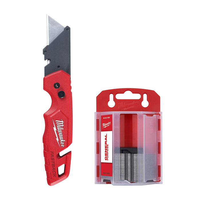 MILWAUKEE FASTBACK™ Folding Utility Knife w/ Blade Storage & 50 Blades