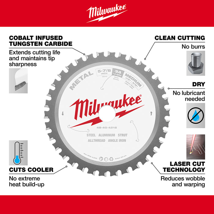 MILWAUKEE 5-7/8" 34T Circular Saw Metal Cutting Blade