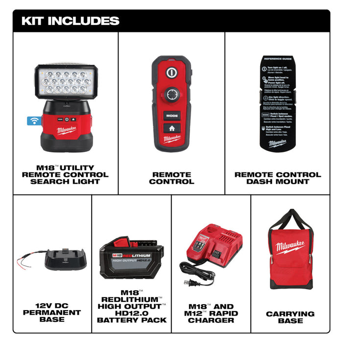 Luz de búsqueda con control remoto utilitario MILWAUKEE M18™ con kit de base portátil