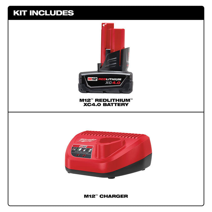 Milwaukee M12 REDLITHIUM XC4.0 Battery Starter Kit M12 48-59-2440