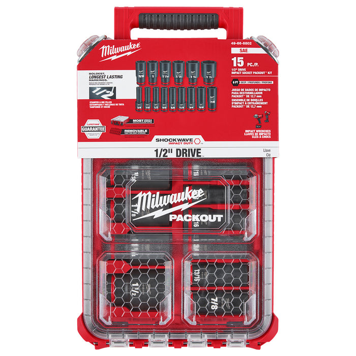 MILWAUKEE 15 PC. SHOCKWAVE IMPACT DUTY Socket 1/2� Dr SAE PACKOUT Set