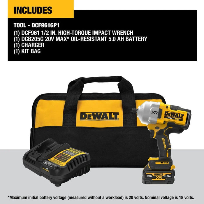 DEWALT 20V MAX* XR Brushless Cordless 1/2 In. High Torque Impact Wrench with Hog Ring Anvil Kit
