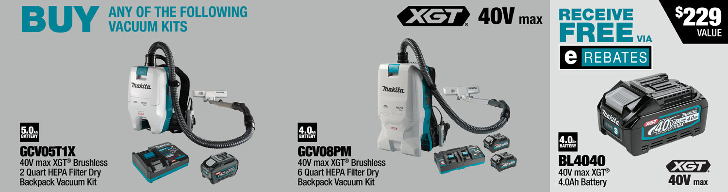 MAKITA 40V MAX XGT® 6 Quart HEPA Filter Dry Backpack Vacuum Kit