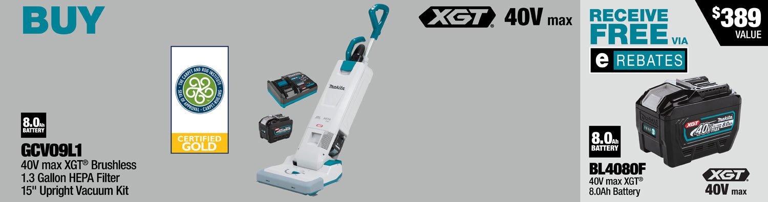 MAKITA 40V MAX XGT® Filtro HEPA de 1.3 galones Kit de aspiradora vertical de 15"