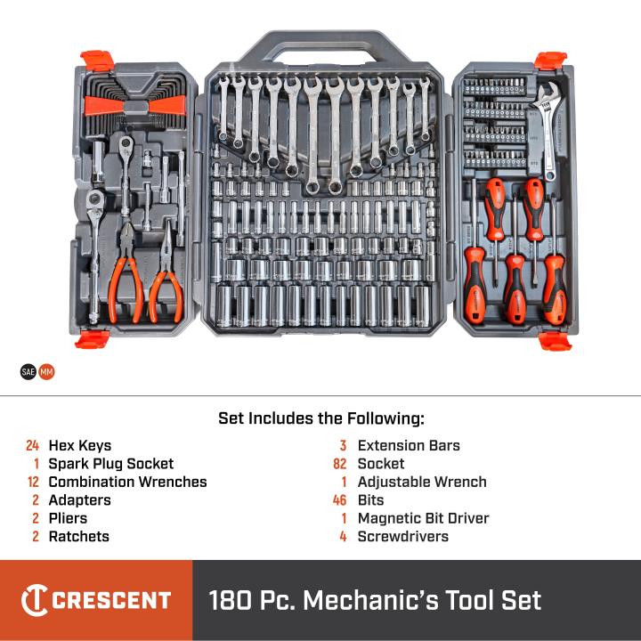 CRESCENT 180 PC. 1/4" & 3/8" Drive 6 Point SAE/Metric Professional Tool Set