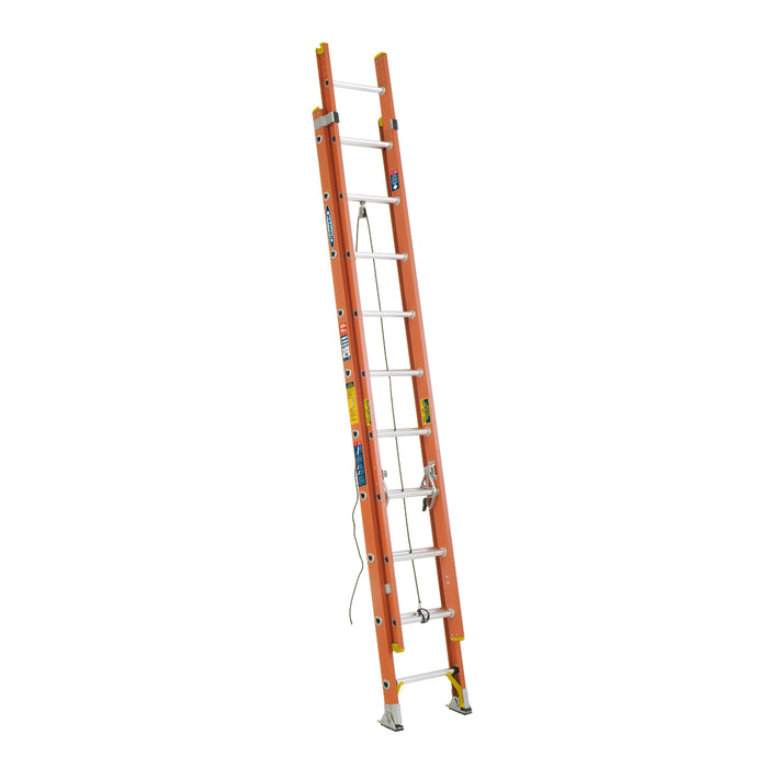 Werner D6220-2 Fiberglass D-Rung Extension Ladder, 20 ft, 2-Section, Type IA, 300 lb Duty Rating, D6200-2 Series