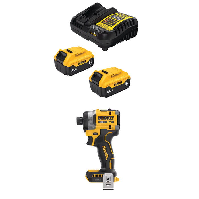 DEWALT 20V MAX* 5Ah Battery Kit & FREE 20V MAX* XR® 3-Speed High Torque 1/4" Impact Driver