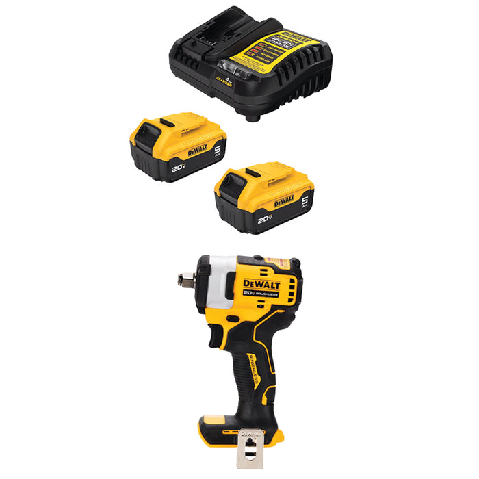 DEWALT 20V MAX* 5Ah Battery Kit & FREE 20V MAX* 1/2" Impact Wrench w/ Hog Ring Anvil