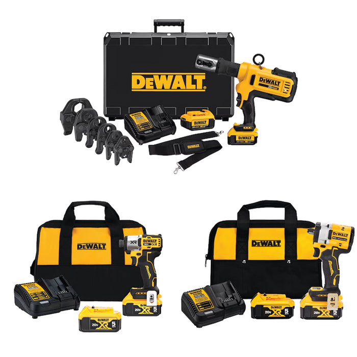 DEWALT 20V MAX* Press Tool Kit w/ Jaws + FREE 20V MAX* XR® 3-Speed 1/4" Impact Driver Kit & 20V MAX* ATOMIC® 1/2" Impact Wrench w/ Hog Ring Anvil Kit