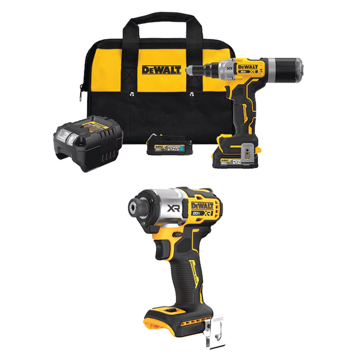 DEWALT 20V MAX* XR® 1/4" Rivet Tool Kit & FREE 20V MAX* XR® 3-Speed Impact 1/4" Driver