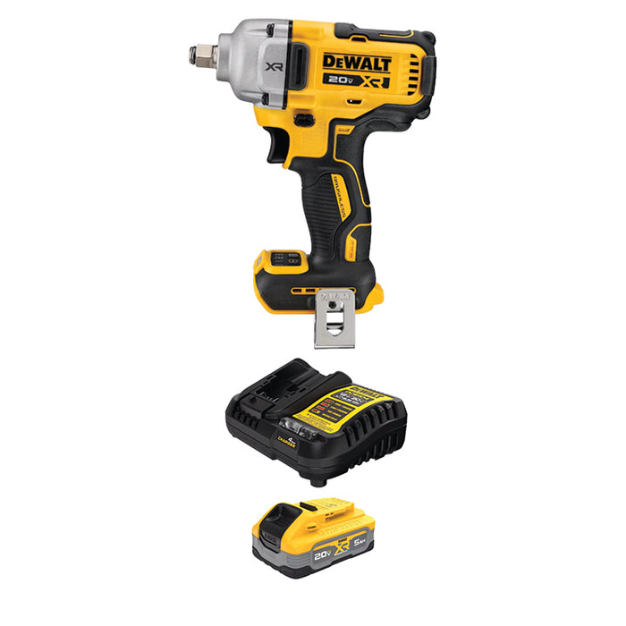 DEWALT 20V MAX* XR® 1/2" Mid-Range Impact Wrench w/ Hog Ring Anvil & 20V MAX* XR® POWERSTACK™ 5Ah Battery Kit