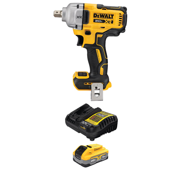 DEWALT 20V MAX* XR® 1/2" Mid-Range Impact Wrench w/ Detent Pin Anvil & 20V MAX* XR® POWERSTACK™ 5Ah Battery Kit