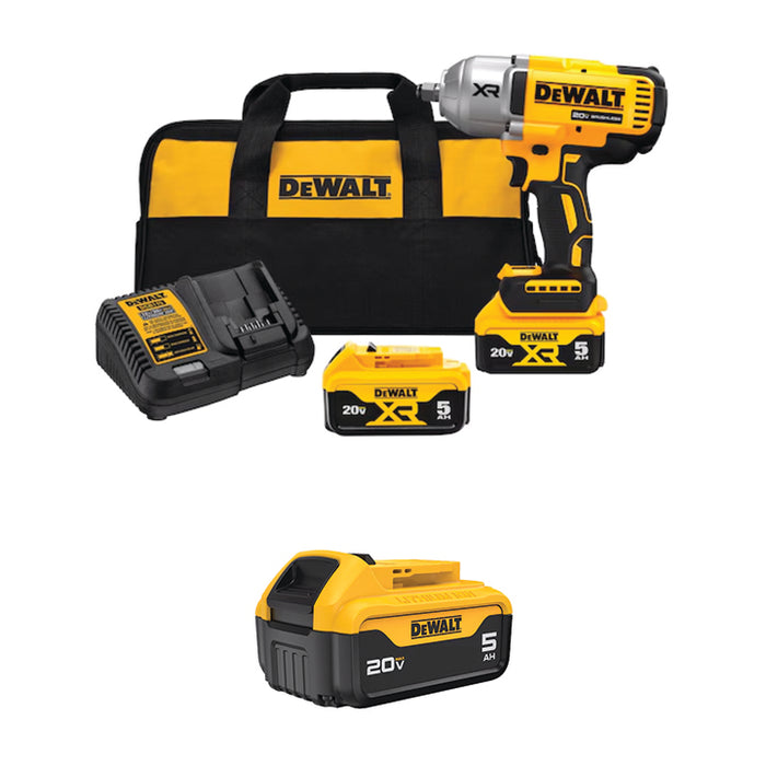 DEWALT 20V MAX* XR® 1/2" High Torque Impact Wrench w/ Hog Ring Anvil Kit & FREE 20V MAX* 5Ah Battery