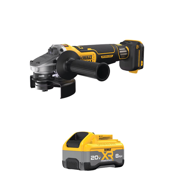 DEWALT 20V MAX* XR® 4-1/2" - 5" Variable Speed Paddle Switch Grinder & FREE 20V MAX* XR POWERPACK™ 8 Ah Battery