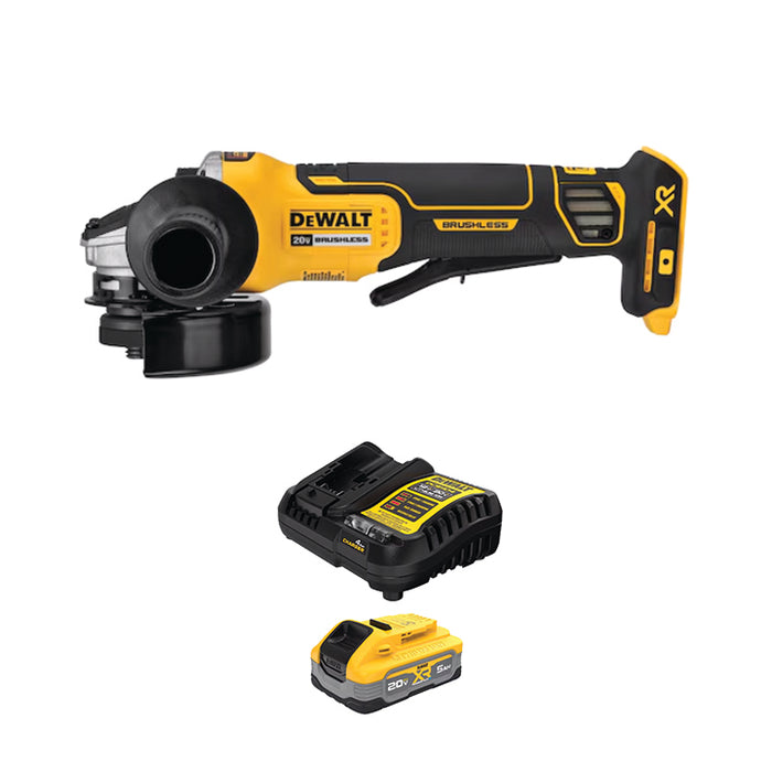 DEWALT 20V MAX* XR® 4.5" Paddle Switch Small Angle Grinder & 20V MAX* XR® POWERSTACK™ 5Ah Battery Kit