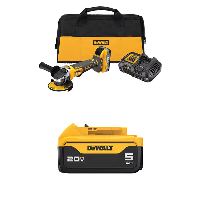 DEWALT 20V MAX* XR® 4-1/2" Paddle Switch Small Angle Grinder Kit & FREE 20V MAX* 5Ah Battery