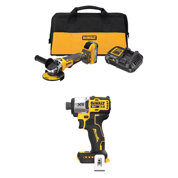 DEWALT 20V MAX* XR® 4-1/2" Paddle Switch Small Angle Grinder Kit & FREE 20V MAX* XR® 3-Speed Impact 1/4" Driver