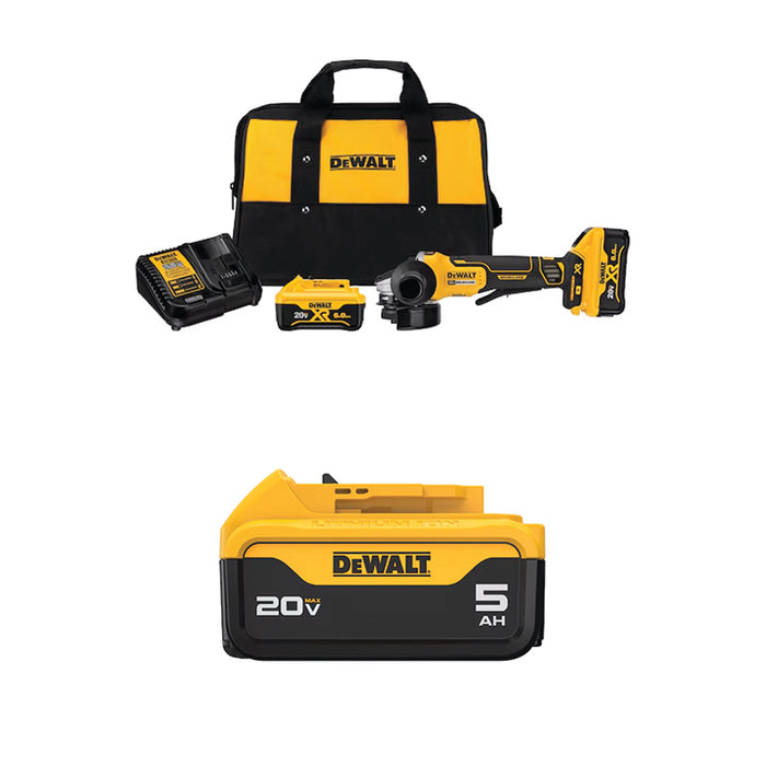 DEWALT 20V MAX* XR® 4.5" Paddle Switch Small Angle Grinder Kit & FREE 20V MAX* 5Ah Battery