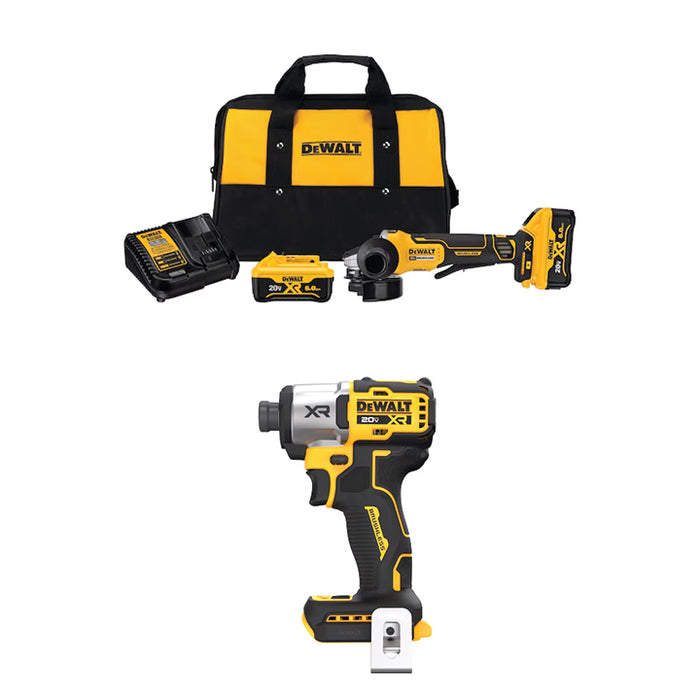 DEWALT 20V MAX* XR® 4.5" Paddle Switch Small Angle Grinder Kit & FREE 20V MAX* XR® 3-Speed Impact 1/4" Driver