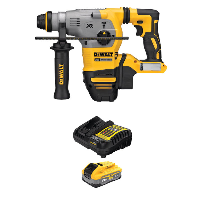 DEWALT 20V MAX* XR® 1-1/8" SDS PLUS L-Shape Rotary Hammer & 20V MAX* XR® POWERSTACK™ 5Ah Battery Kit