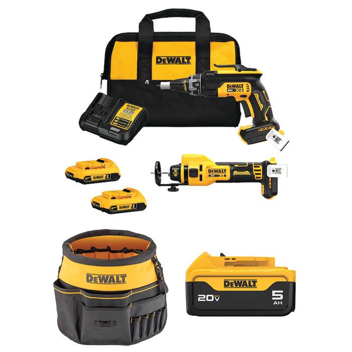 DEWALT 20V MAX* XR® Drywall Screw Gun & Cut-Out Tool Combo Kit + FREE Bucket Tool Organizer & 20V MAX* 5Ah Battery