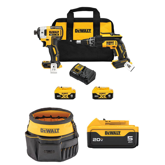 DEWALT 20V MAX* XR® Drywall Screw Gun & Impact Driver Combo Kit + FREE Bucket Tool Organizer & 20V MAX* 5Ah Battery