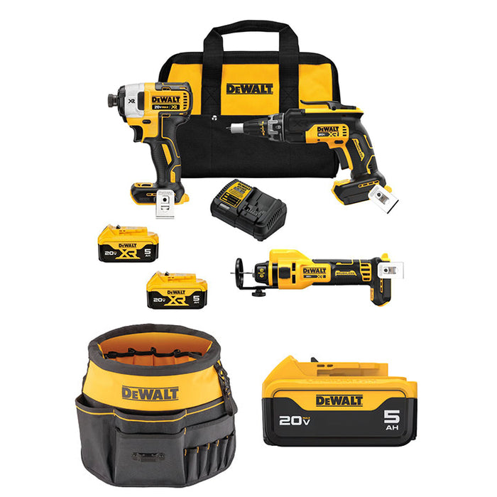 DEWALT 20V MAX* XR® Drywall 3-Tool Combo Kit + FREE Bucket Tool Organizer & 20V MAX* 5Ah Battery