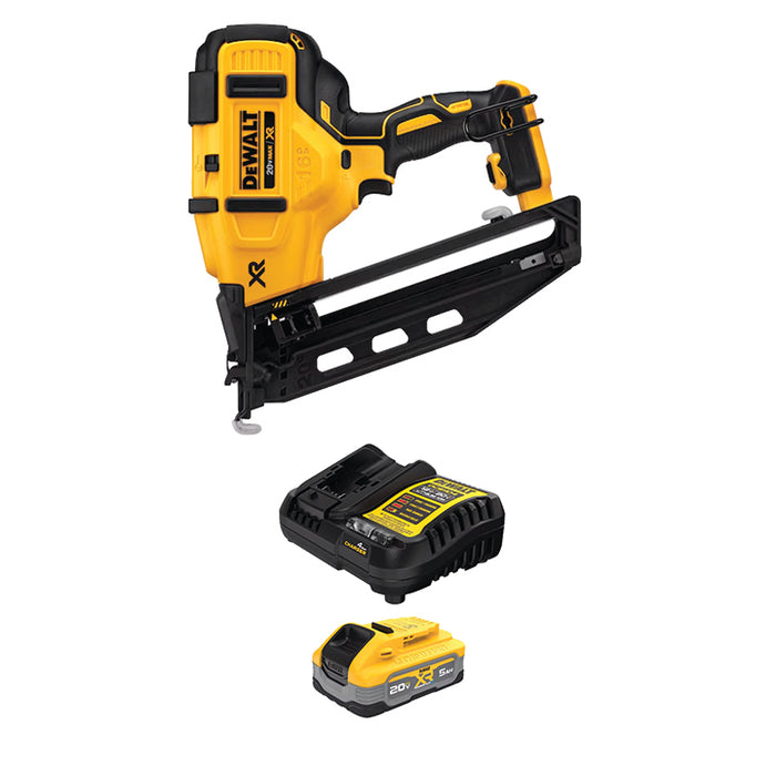 DEWALT 20V MAX* XR® 16 GA Angled Finish Nailer & 20V MAX* XR® POWERSTACK™ 5Ah Battery Kit