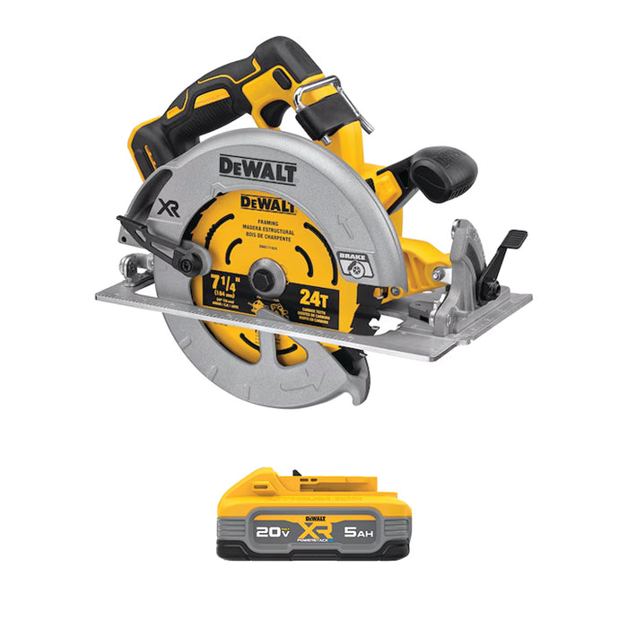 DEWALT 20V MAX* XR® 7-1/4" Circular Saw & FREE 20V MAX* XR® POWERSTACK™ 5Ah Battery