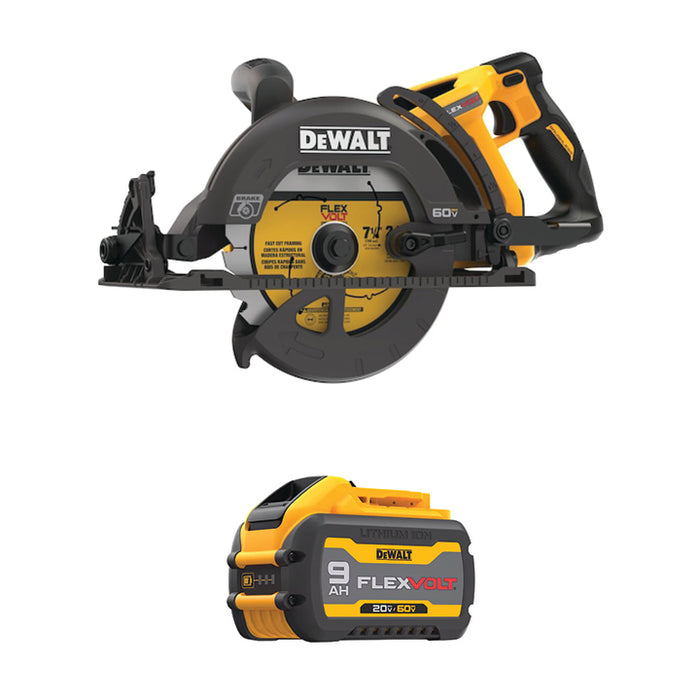 DEWALT 60V MAX* FLEXVOLT® 7-1/4" Worm Drive Style Saw & FREE 20V MAX* / 60V MAX* FLEXVOLT® 9Ah Battery