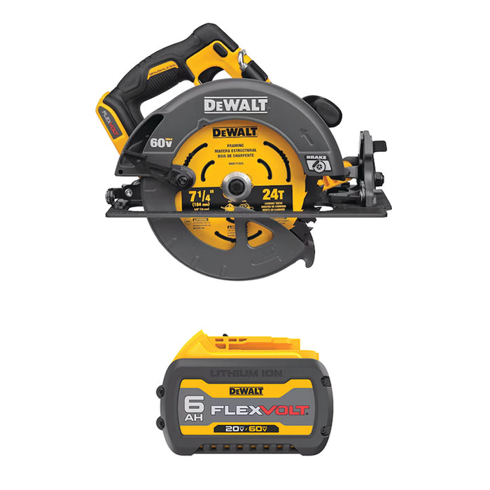 DEWALT 60V MAX* FLEXVOLT® 7-1/4" Circular Saw w/ Electronic Brake (Tool Only) & FREE 20V MAX*/60V MAX* FLEXVOLT® 6Ah Battery