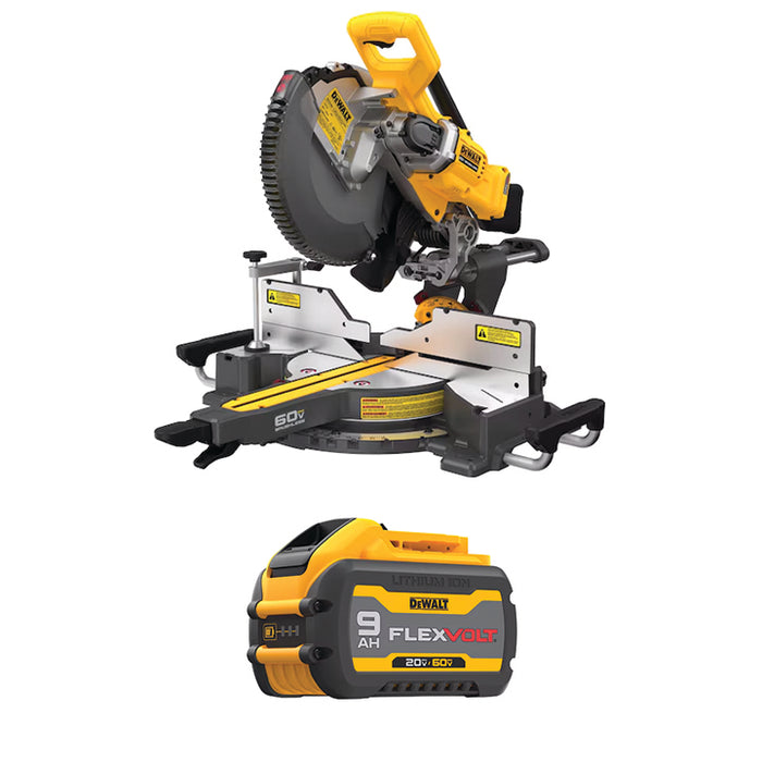 DEWALT 60V MAX* FLEXVOLT® 12" Double Bevel Sliding Miter Saw & FREE 20V MAX* / 60V MAX* FLEXVOLT® 9Ah Battery