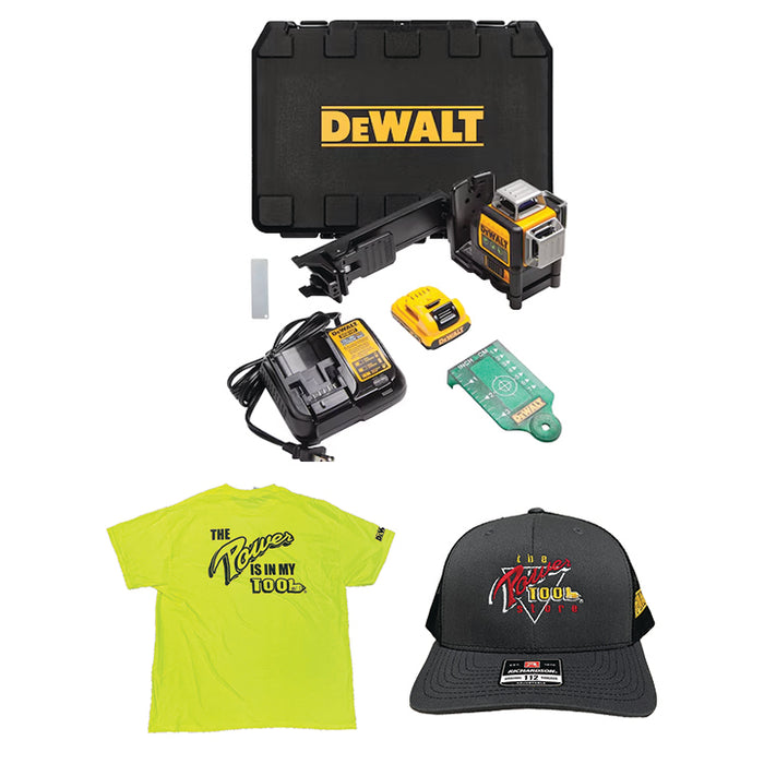 DEWALT 12V MAX* 3 X 360 Green Line Laser Kit w/ FREE The Power Tool Store X DeWalt Hat & T-Shirt