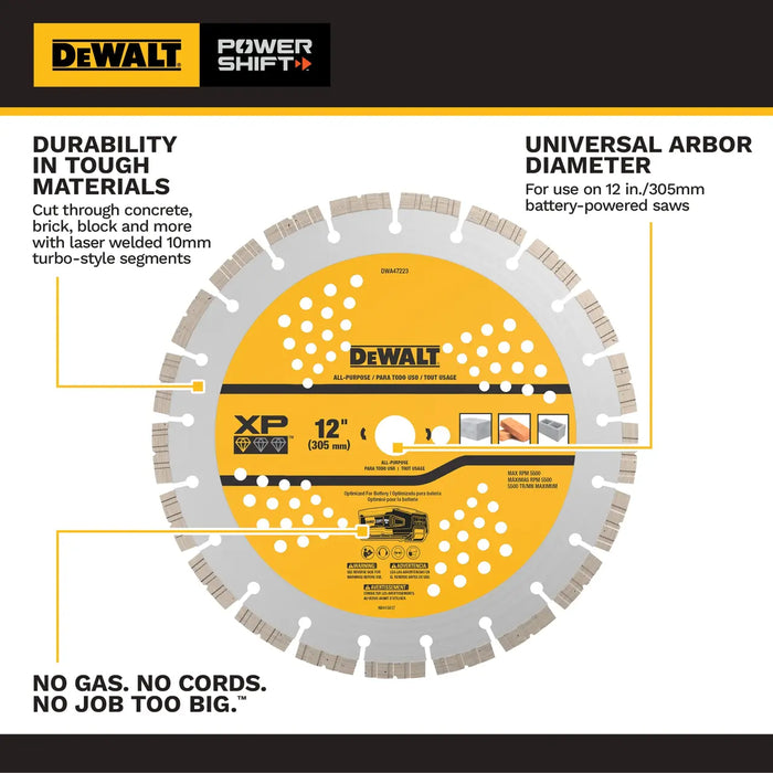 DEWALT POWERSHIFT™ 12 Inch XP Segmented Diamond Blade