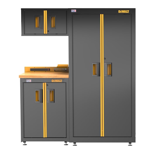 DEWALT 63" Wide, 4 PC. Welded Storage Suite w/ 2-Door Base Cabinet & Wood Top