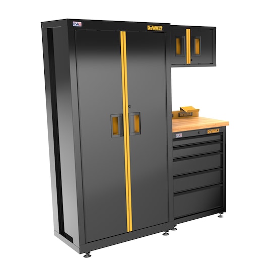 DEWALT 63" Wide, 4 PC. Welded Storage Suite w/ 5-Drawer Base Cabinet & Wood Top