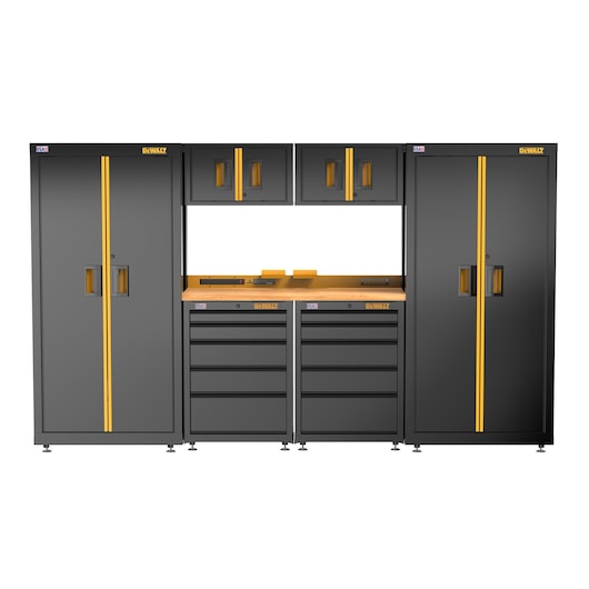 DEWALT 126" Wide, 7 PC. Welded Storage Suite w/ 2, 5-Drawer Base Cabinets & Wood Top