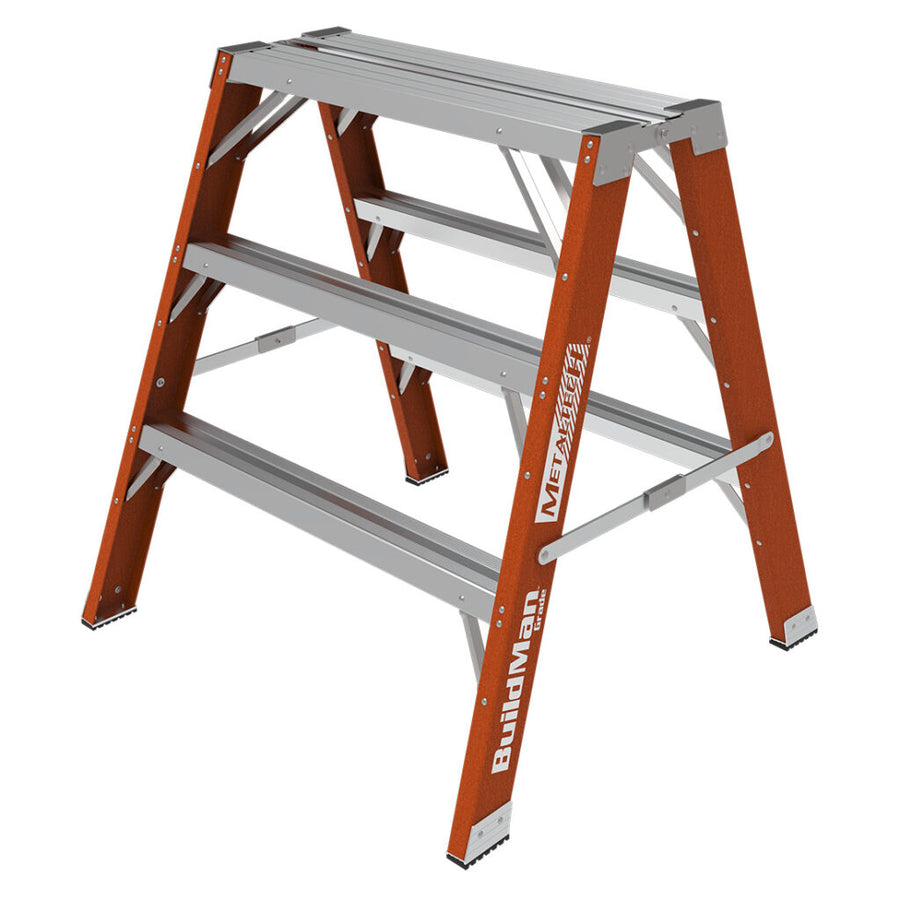 METALTECH 3′ BUILDMAN™ Grade Fiberglass Step-Up Workbench, Sawhorse Stand