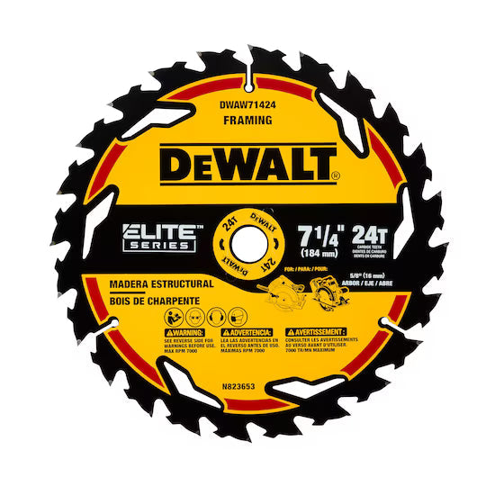DEWALT ELITE SERIES 7-1/4 In Carbide Circular Saw Blade 24 Tooth with 5/8 in Arbor (1 Pack)