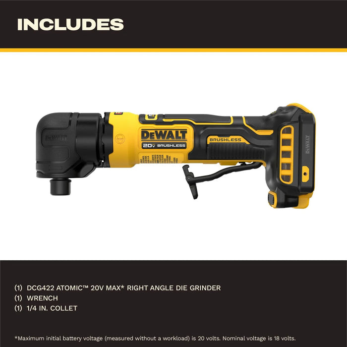 DEWALT ATOMIC 20V MAX* Brushless Cordless 1/4 in. Right Angle Die Grinder (Tool Only) - DCG422B