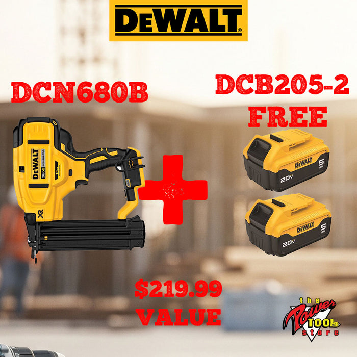 DEWALT 20 V MAX XR 18 Gauge Brad Nailer DCN680B + 2 BATTERIES FREE DCB205-2