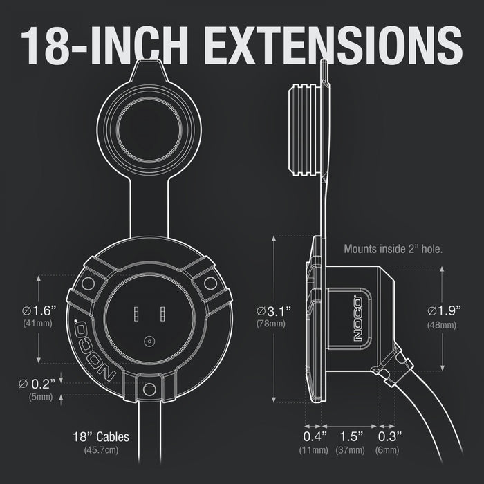 NOCO AC Port Plug w/ Dual 18" Extension Cord