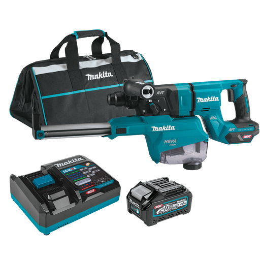MAKITA 40V MAX XGT® 1‑1/8" SDS‑PLUS AVT® Rotary Hammer (D‑Handle) w/ Dust Extractor Kit