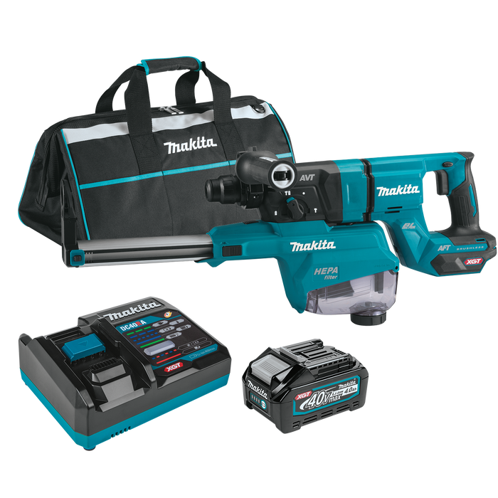 MAKITA 40V MAX XGT® 1‑1/8" SDS‑PLUS AVT® Rotary Hammer (D‑Handle) w/ Dust Extractor Kit