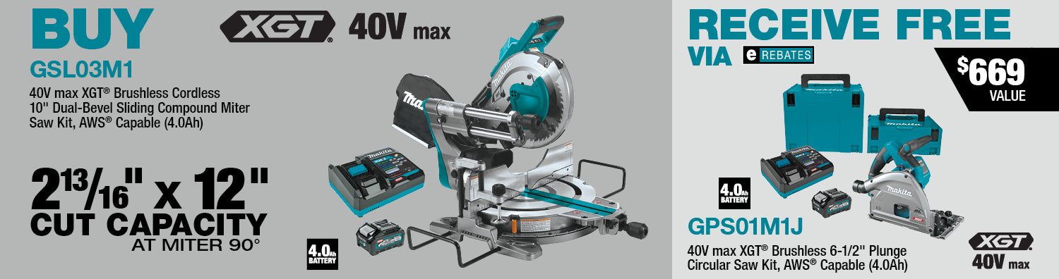 Kit de sierra ingletadora compuesta deslizante de doble bisel MAKITA 40V MAX XGT® de 10" 