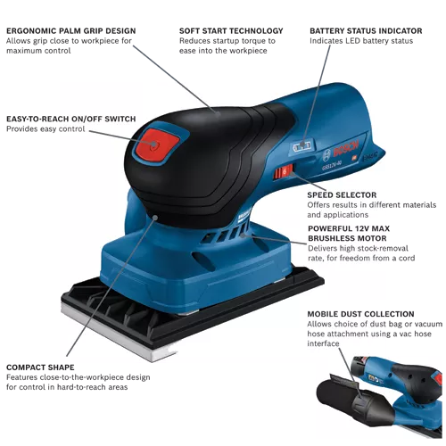 BOSCH 12V MAX Sheet Orbital Finishing Sander (Tool Only)