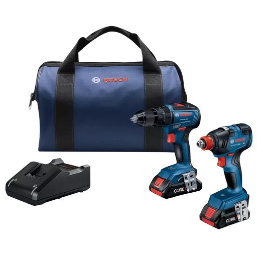 BOSCH 18V 2-Tool Combo Kit w/ 1/2" Hammer Drill/Driver, 2-IN-1 1/4" & 1/2" Bit/Socket Impact Driver/Wrench