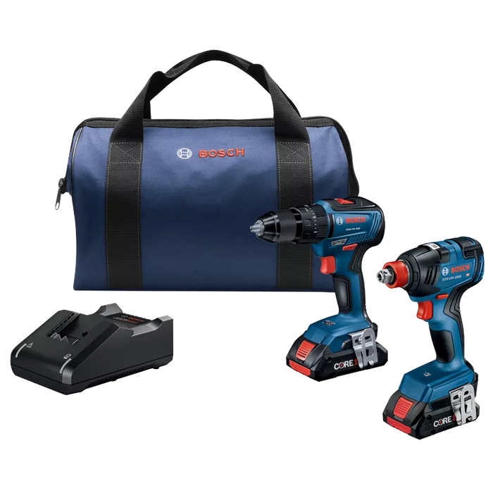 BOSCH 18V 2-Tool Combo Kit w/ 1/2" Hammer Drill/Driver, 2-IN-1 1/4" & 1/2" Bit/Socket Impact Driver/Wrench